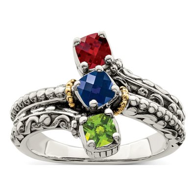 Sterling Silver & 14K Gold Personalized 3-Stone Mother's Ring – view 2