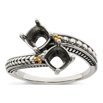 Sterling Silver & 14K Gold Two-Stone Mother's Ring Mounting – view 8