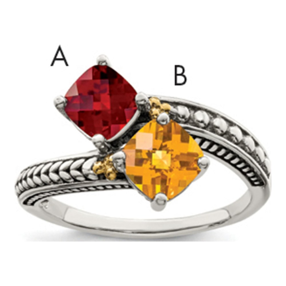 Sterling Silver Antiqued With 14K 2-Stone Mother's Ring