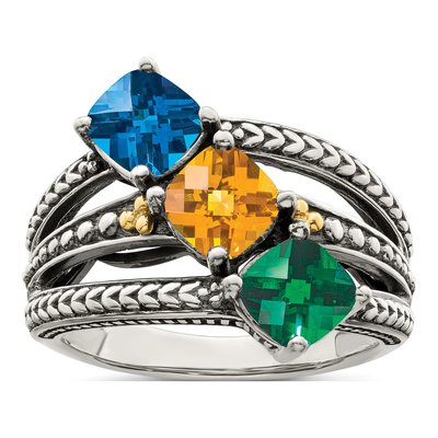Sterling Silver & 14K Gold 3-Stone Mother's Ring Mounting – view 2