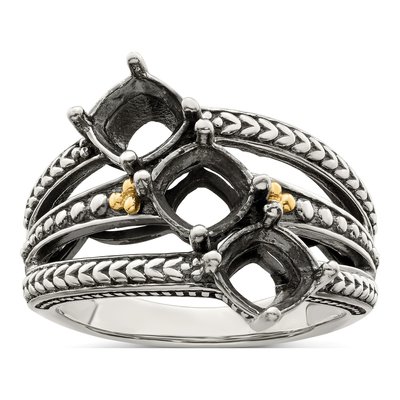 Sterling Silver & 14K Gold 3-Stone Mother's Ring Mounting – view 8