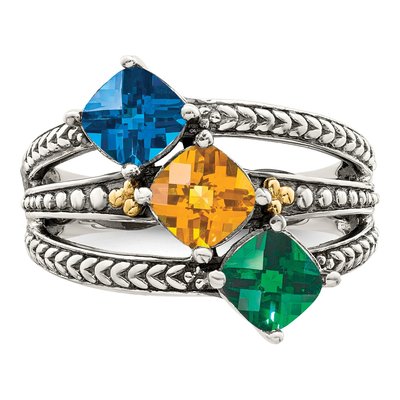 Sterling Silver & 14K Gold 3-Stone Mother's Ring – view 5