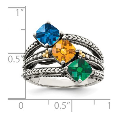 Sterling Silver & 14K Gold 3-Stone Mother's Ring – view 7