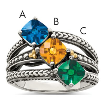 Sterling Silver & 14K Gold 3-Stone Mother's Ring
