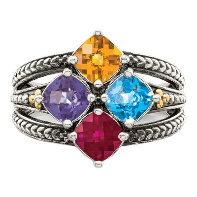 Sterling Silver & 14K Gold 4-Stone Mother's Ring – view 5