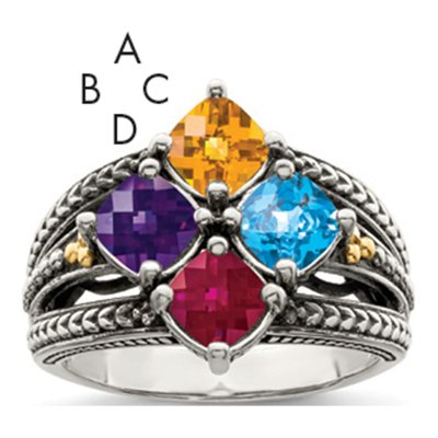 Sterling Silver & 14K Gold 4-Stone Mother's Ring