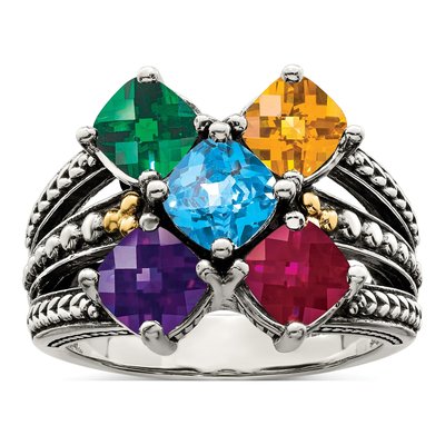 Sterling Silver & 14K Gold 5-Stone Mother's Ring – view 2