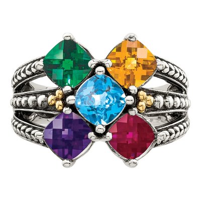 Sterling Silver & 14K Gold 5-Stone Mother's Ring – view 5