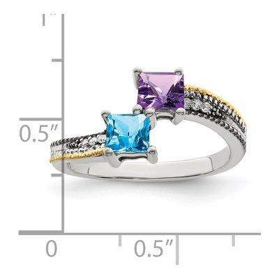 Sterling Silver & 14K Gold Diamond Two-Stone Mother's Ring – view 6