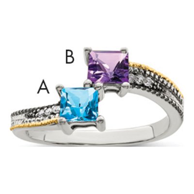 Sterling Silver & 14K Gold Diamond Two-Stone Mother's Ring