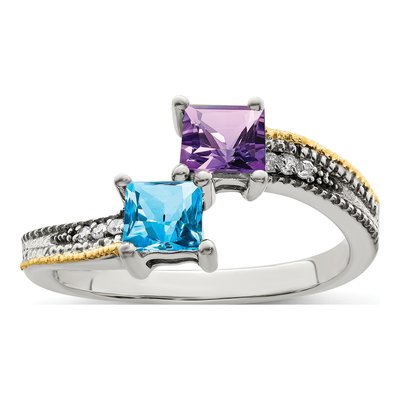 Sterling Silver & 14K Gold Diamond Mother's Ring – view 2