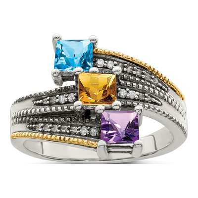 Sterling Silver & 14K Gold Diamond Mother's Ring Semi-Mount – view 2
