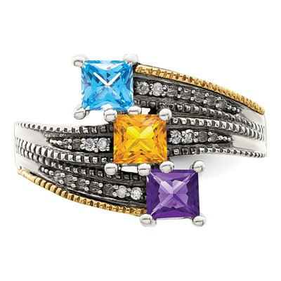 Sterling Silver & 14K Gold Diamond Mother's Ring Semi-Mount – view 5