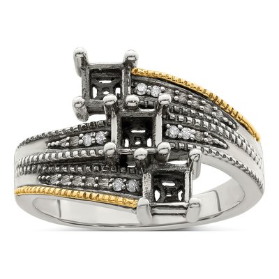 Sterling Silver & 14K Gold Diamond Mother's Ring Semi-Mount – view 8
