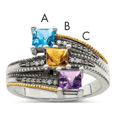 Sterling Silver & 14K Gold Diamond Personalized 3-Stone Mother's Ring