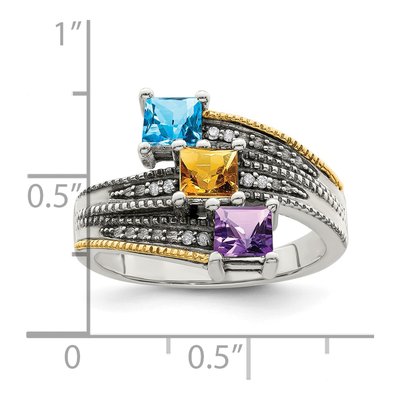 Sterling Silver & 14K Gold Diamond Personalized 3-Stone Mother's Ring – view 7