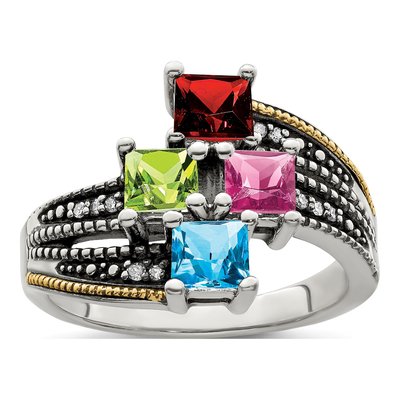 Sterling Silver & 14K Gold Diamond 4-Stone Mother's Ring Semi-Mount – view 2