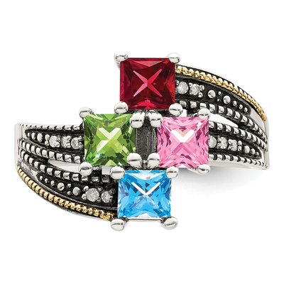Sterling Silver & 14K Gold Diamond 4-Stone Mother's Ring Semi-Mount – view 5