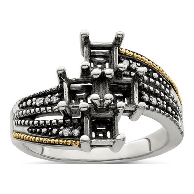 Sterling Silver & 14K Gold Diamond 4-Stone Mother's Ring Semi-Mount – view 8