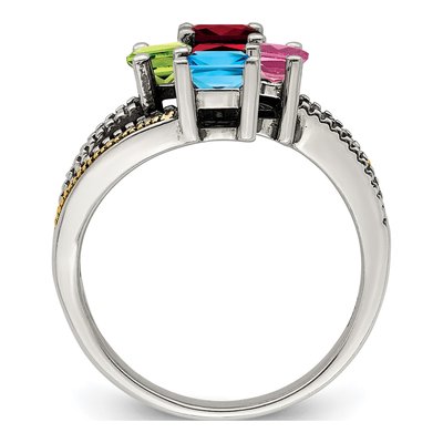 Sterling Silver & 14K Gold Diamond Personalized 4-Stone Mother's Ring – view 3