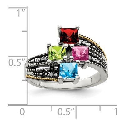 Sterling Silver & 14K Gold Diamond Personalized 4-Stone Mother's Ring – view 6