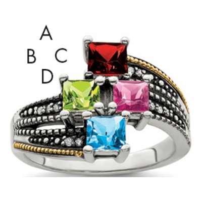 Sterling Silver & 14K Gold Diamond Personalized 4-Stone Mother's Ring