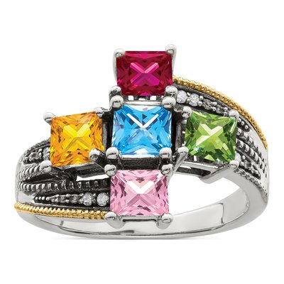 Sterling Silver & 14K Gold Diamond Mother's Ring Semi-Mount – view 2