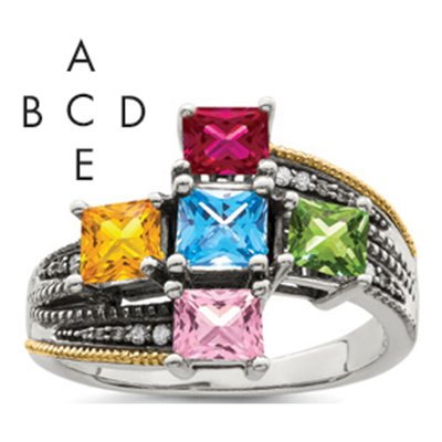 Sterling Silver & 14K Gold Diamond Mother's Ring Semi-Mount