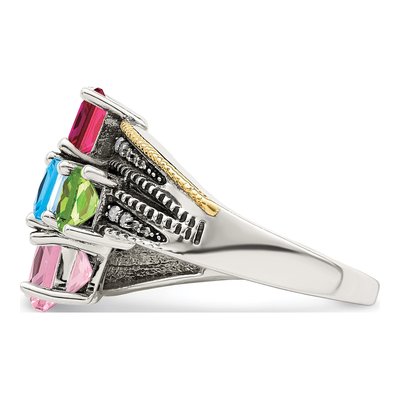 Sterling Silver & 14K Gold Diamond Personalized 5-Stone Mother's Ring – view 4