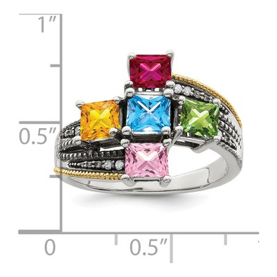 Sterling Silver & 14K Gold Diamond Mother's Ring – view 7