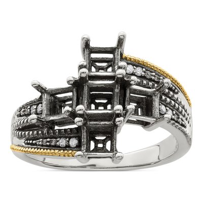 Sterling Silver & 14K Gold Diamond Mother's Ring – view 8