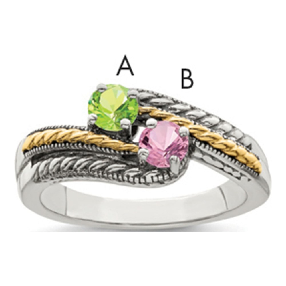 Sterling Silver Antiqued With 14K 2-Stone Mother's Ring