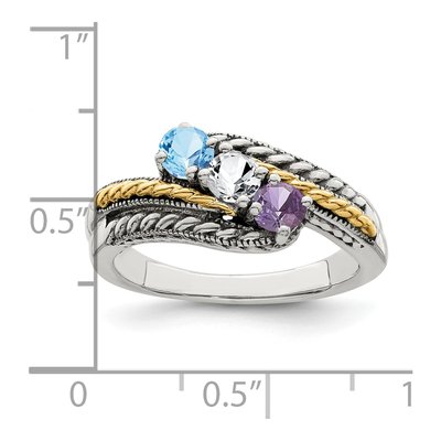 Sterling Silver & 14K Gold 3-Stone Mother's Ring Mounting – view 7