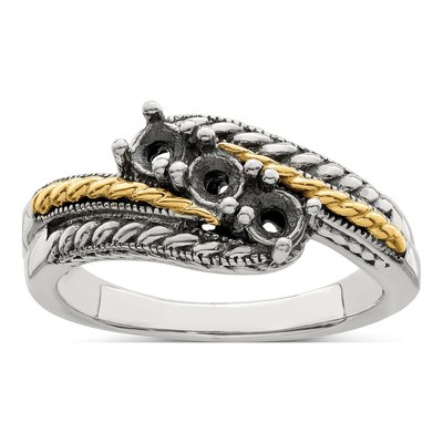 Sterling Silver & 14K Gold 3-Stone Mother's Ring Mounting – view 8