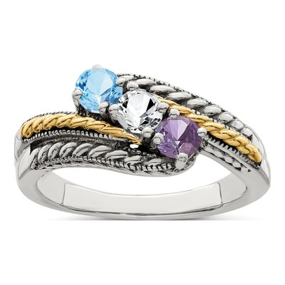 Sterling Silver & 14K Gold 3-Stone Mother's Ring – view 2