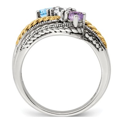 Sterling Silver & 14K Gold 3-Stone Mother's Ring – view 3