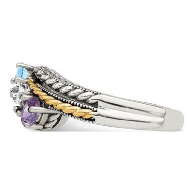 Sterling Silver & 14K Gold 3-Stone Mother's Ring – view 4