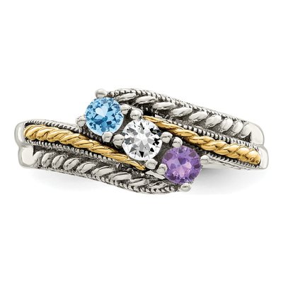 Sterling Silver & 14K Gold 3-Stone Mother's Ring – view 5