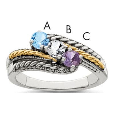 Sterling Silver & 14K Gold 3-Stone Mother's Ring