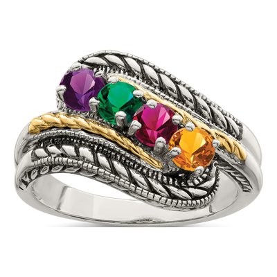 Sterling Silver & 14K Gold Personalized Mother's Ring Mounting – view 2