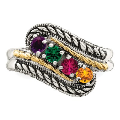 Sterling Silver & 14K Gold Personalized 4-Stone Mother's Ring – view 4
