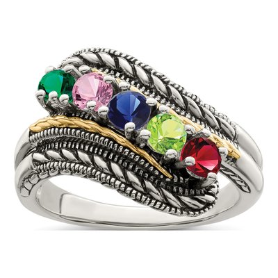 Sterling Silver & 14K Gold 5-Stone Mother's Ring Mounting – view 2