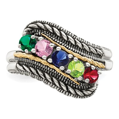 Sterling Silver & 14K Gold 5-Stone Mother's Ring Mounting – view 5