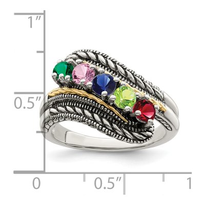 Sterling Silver & 14K Gold 5-Stone Mother's Ring – view 7