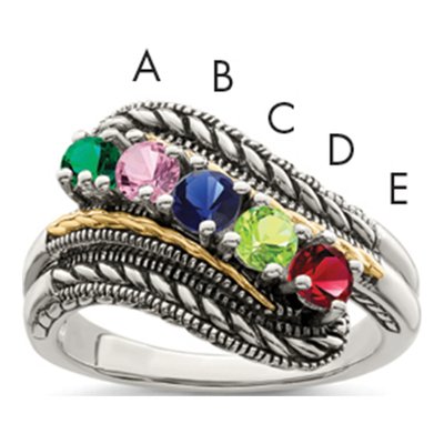 Sterling Silver & 14K Gold 5-Stone Mother's Ring