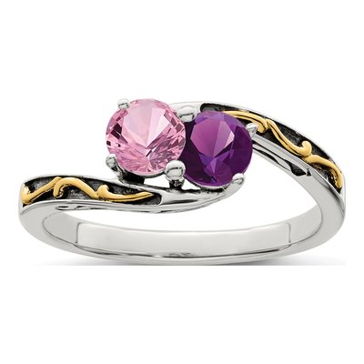 Sterling Silver & 14K Gold Two-Stone Mother's Ring Mounting – view 2