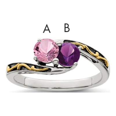 Sterling Silver & 14K Gold Two-Stone Mother's Ring Mounting