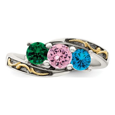 Sterling Silver & 14K Gold 3-Stone Mother's Ring Mounting – view 5