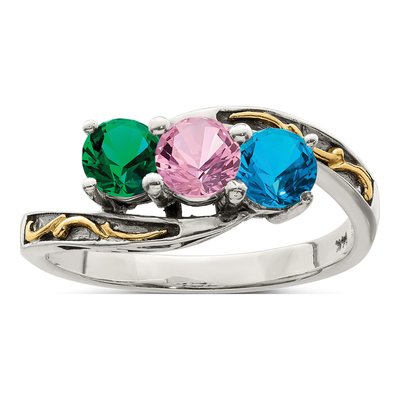 Sterling Silver & 14K Gold 3-Stone Mother's Ring – view 2