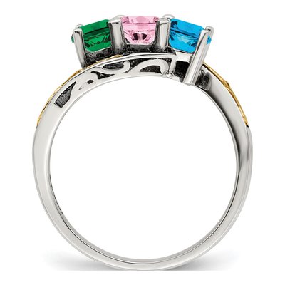 Sterling Silver & 14K Gold 3-Stone Mother's Ring – view 3
